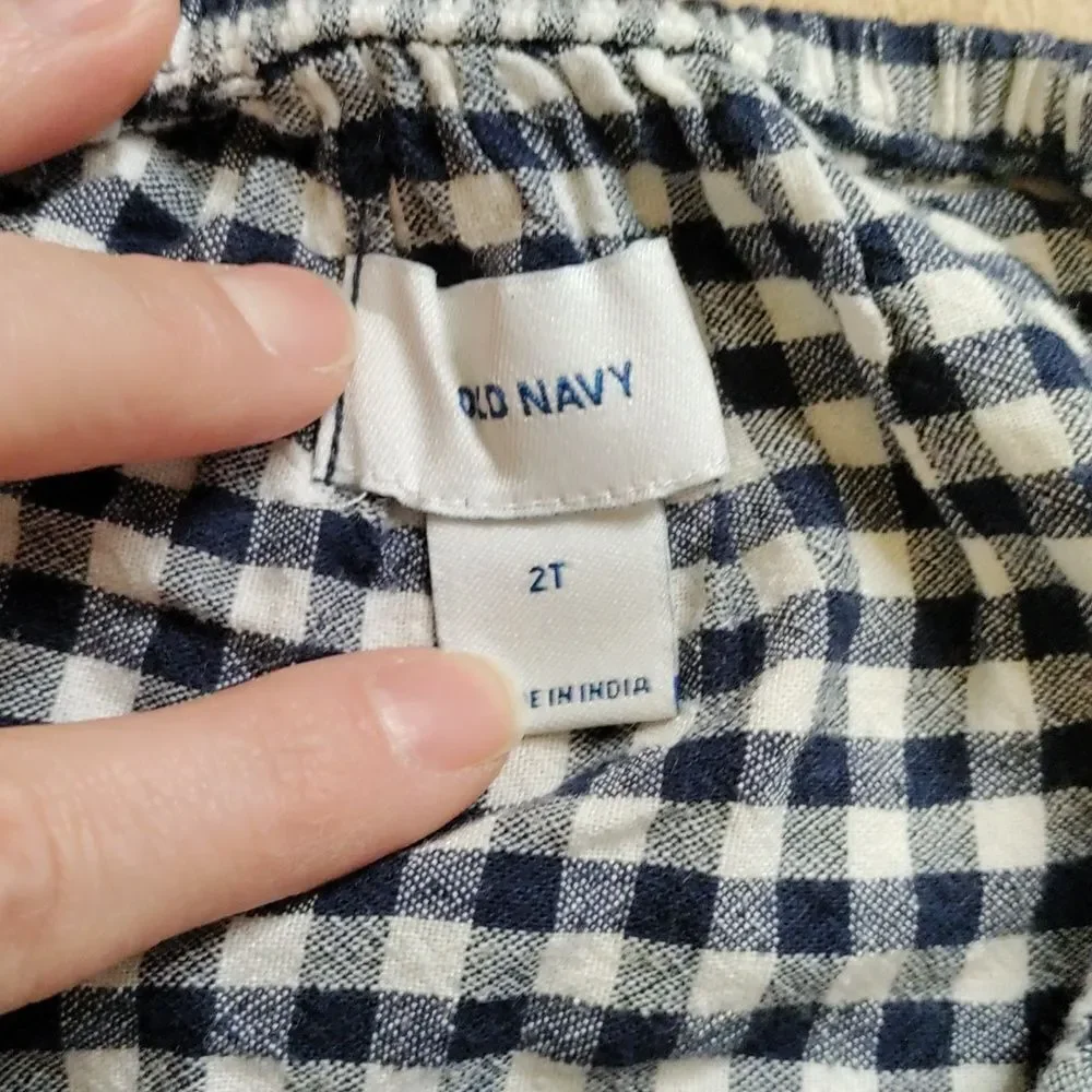 Old Navy long sleeve 2T gingham shirt navy blue white cotton spring summer